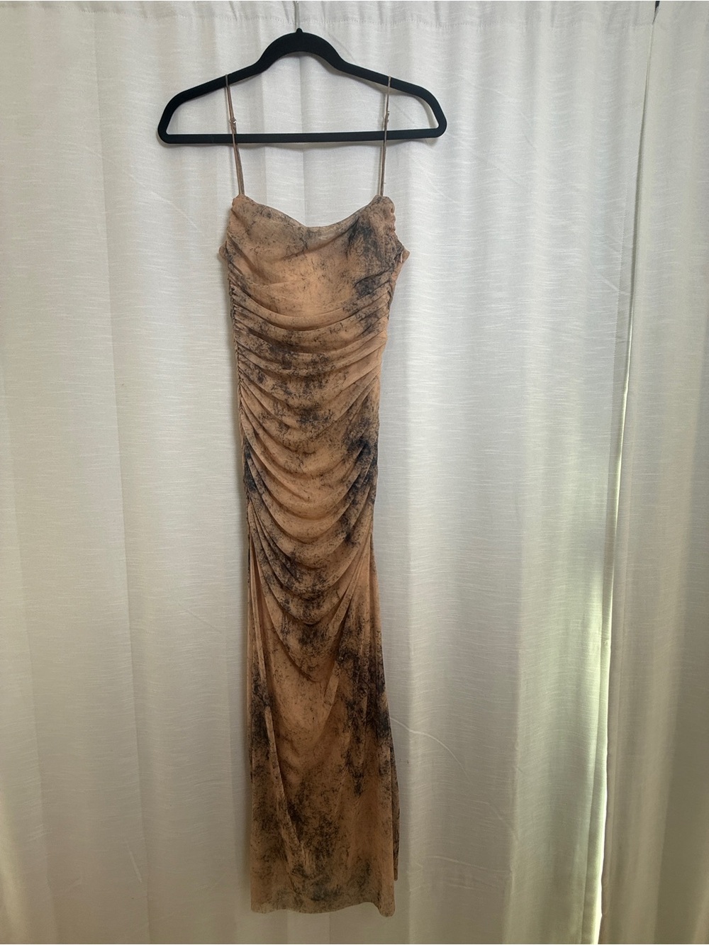 Zara Ruched Marble Print Midi Dress Neutral Bodycon Slip Dress | Size S - Picture 4 of 11
